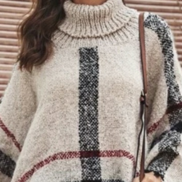 🌟🎉HOST PICK!🎉🌟Plaid Brit look Fringe Hem Cowl neck Poncho - Picture 8 of 8